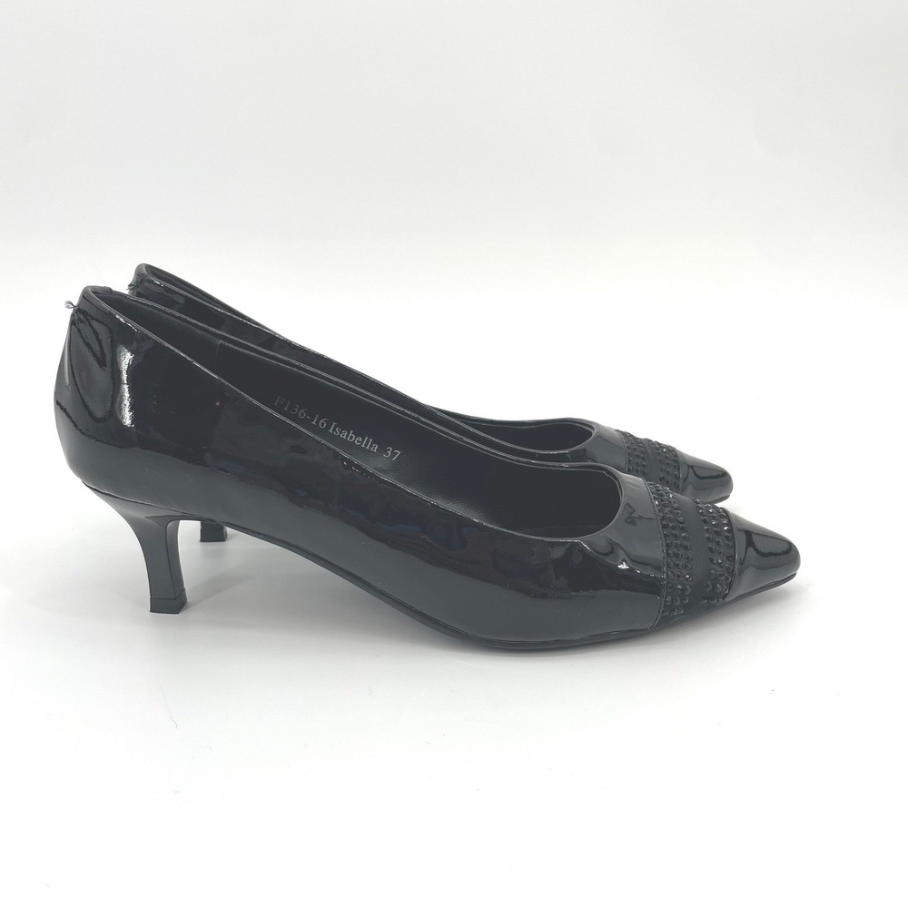 Raphael Sarti Womens 37 US 6.5-7 Black Patent Leather Kitten Heel‎ embellished